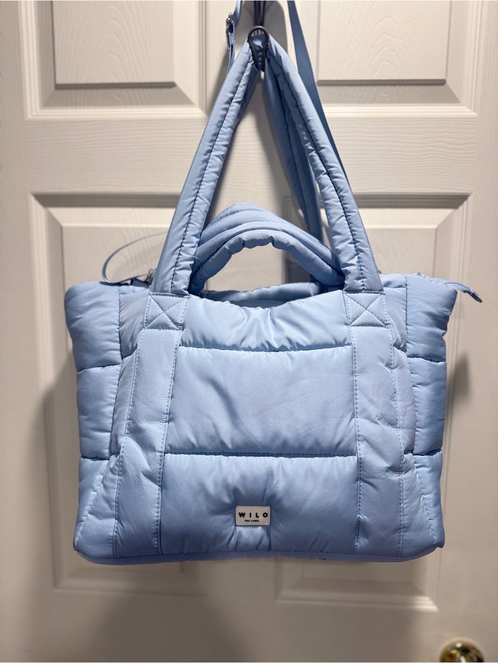 WILO The Label Light Blue Quilted Puffer Tote Bag Large Travel Gym Shoulder Bag - Picture 5 of 14